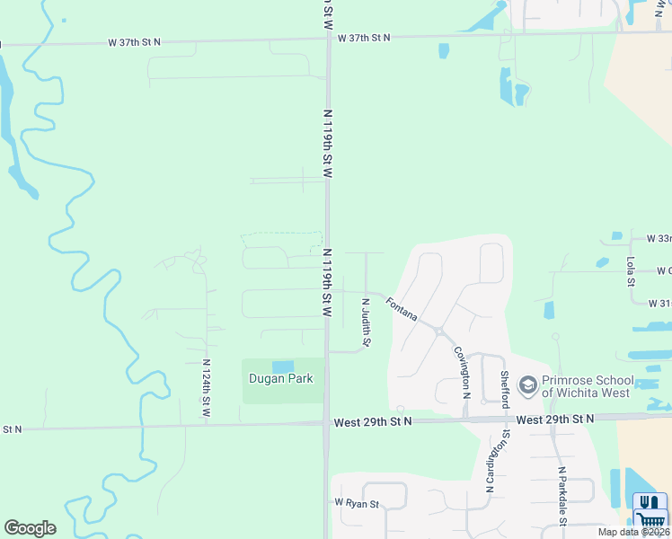 map of restaurants, bars, coffee shops, grocery stores, and more near 3217-3403 N 119th Street West in Wichita