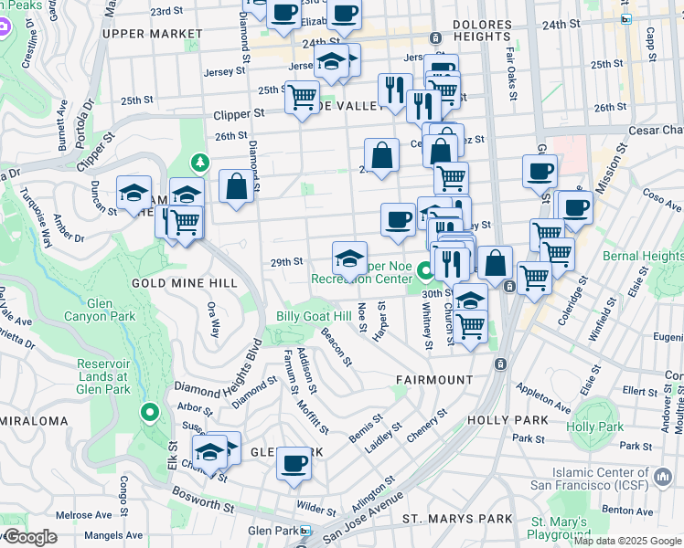 map of restaurants, bars, coffee shops, grocery stores, and more near 430 Day Street in San Francisco