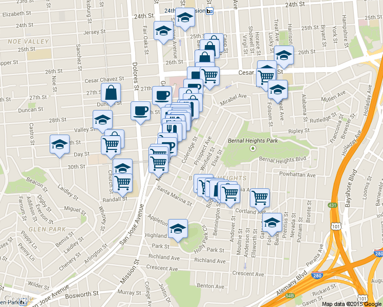 map of restaurants, bars, coffee shops, grocery stores, and more near in San Francisco