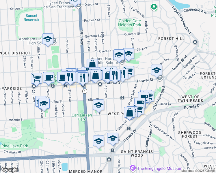 map of restaurants, bars, coffee shops, grocery stores, and more near in San Francisco