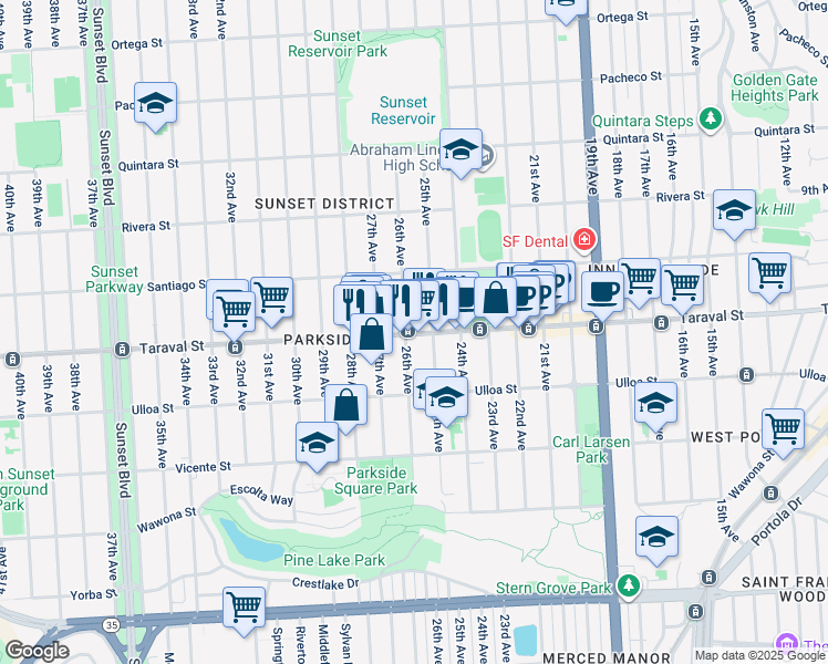 map of restaurants, bars, coffee shops, grocery stores, and more near in San Francisco