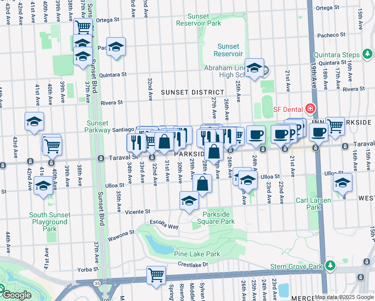 map of restaurants, bars, coffee shops, grocery stores, and more near in San Francisco