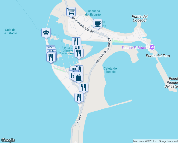 map of restaurants, bars, coffee shops, grocery stores, and more near 1 Calle K in San Javier