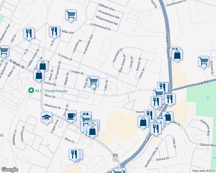 map of restaurants, bars, coffee shops, grocery stores, and more near 219 Lake Street in Richmond