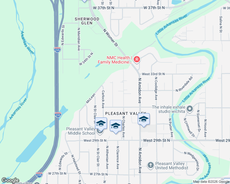 map of restaurants, bars, coffee shops, grocery stores, and more near 3254 North Clarence Circle in Wichita