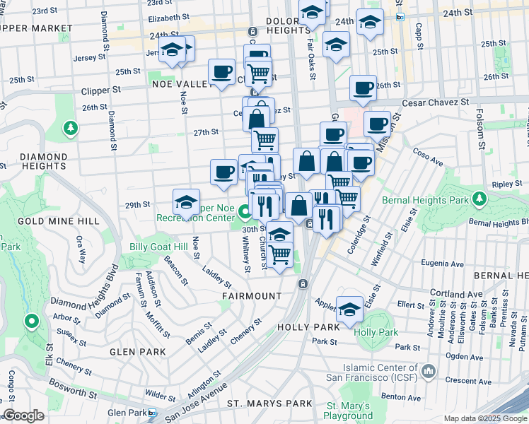 map of restaurants, bars, coffee shops, grocery stores, and more near in San Francisco