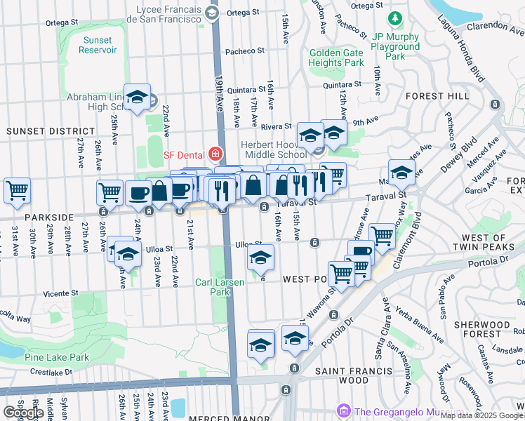 map of restaurants, bars, coffee shops, grocery stores, and more near 2400 17th Avenue in San Francisco