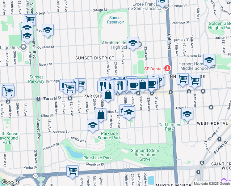 map of restaurants, bars, coffee shops, grocery stores, and more near in San Francisco