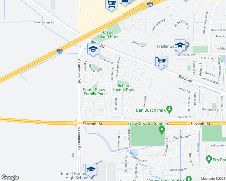 map of restaurants, bars, coffee shops, grocery stores, and more near 1356 Gentry Lane in Tracy