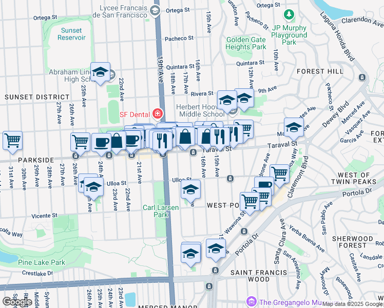 map of restaurants, bars, coffee shops, grocery stores, and more near 2400 17th Avenue in San Francisco