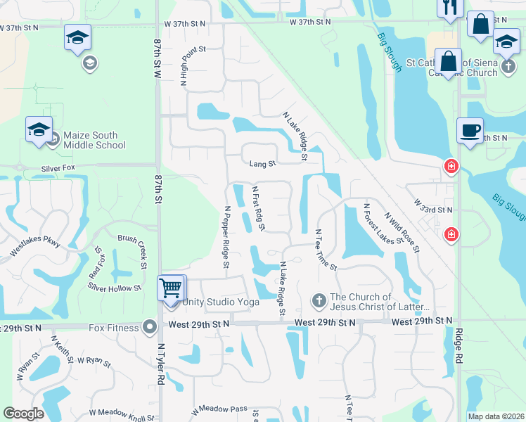 map of restaurants, bars, coffee shops, grocery stores, and more near 3228 North Forest Ridge Street in Wichita