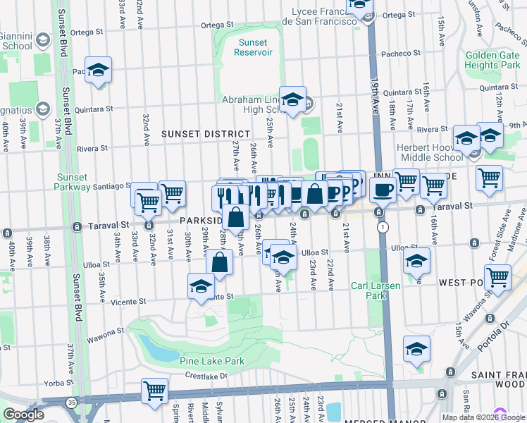 map of restaurants, bars, coffee shops, grocery stores, and more near in San Francisco