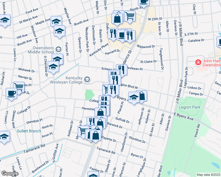 map of restaurants, bars, coffee shops, grocery stores, and more near Cs-1471 in Owensboro