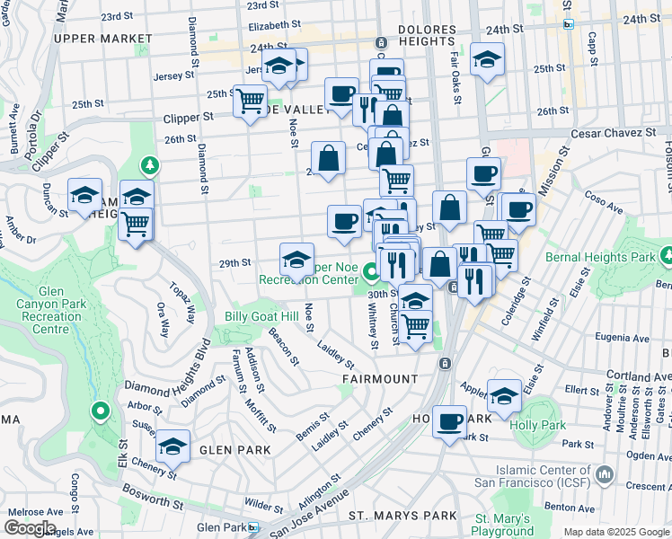 map of restaurants, bars, coffee shops, grocery stores, and more near 346 Day Street in San Francisco