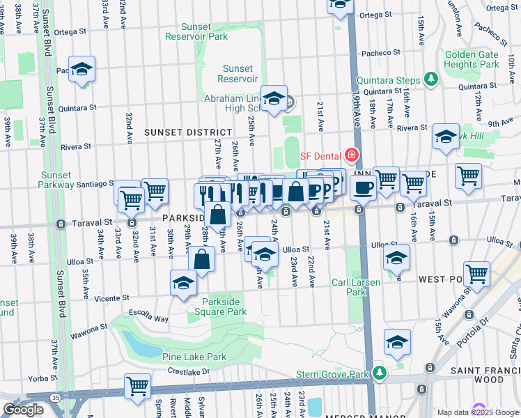 map of restaurants, bars, coffee shops, grocery stores, and more near in San Francisco