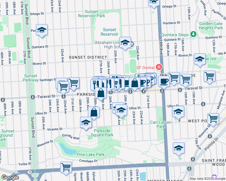 map of restaurants, bars, coffee shops, grocery stores, and more near in San Francisco