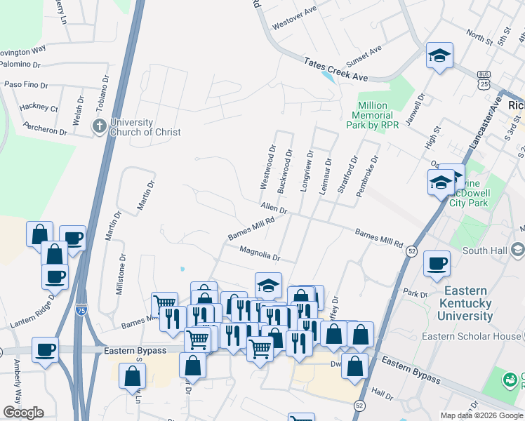 map of restaurants, bars, coffee shops, grocery stores, and more near 512 Allen Drive in Richmond