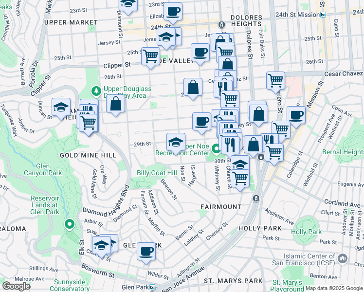 map of restaurants, bars, coffee shops, grocery stores, and more near 1620 Noe Street in San Francisco