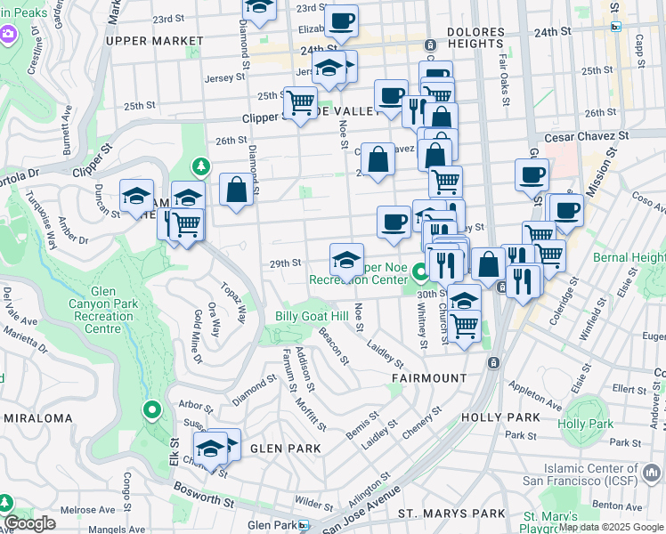 map of restaurants, bars, coffee shops, grocery stores, and more near 1620 Noe Street in San Francisco
