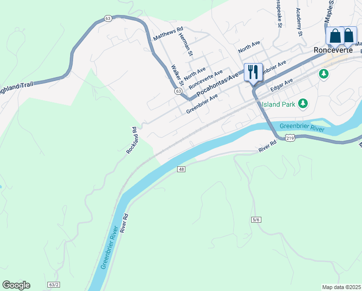 map of restaurants, bars, coffee shops, grocery stores, and more near 838 Monroe Avenue in Ronceverte