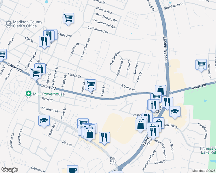 map of restaurants, bars, coffee shops, grocery stores, and more near 219 Lake Street in Richmond