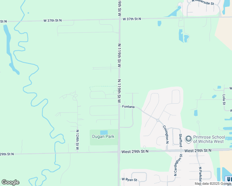map of restaurants, bars, coffee shops, grocery stores, and more near 3333 North 119th Street West in Wichita