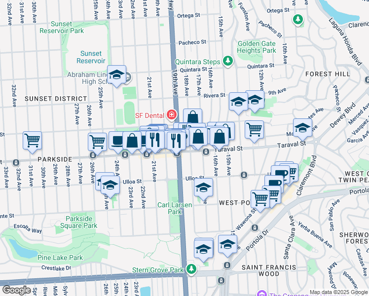 map of restaurants, bars, coffee shops, grocery stores, and more near in San Francisco