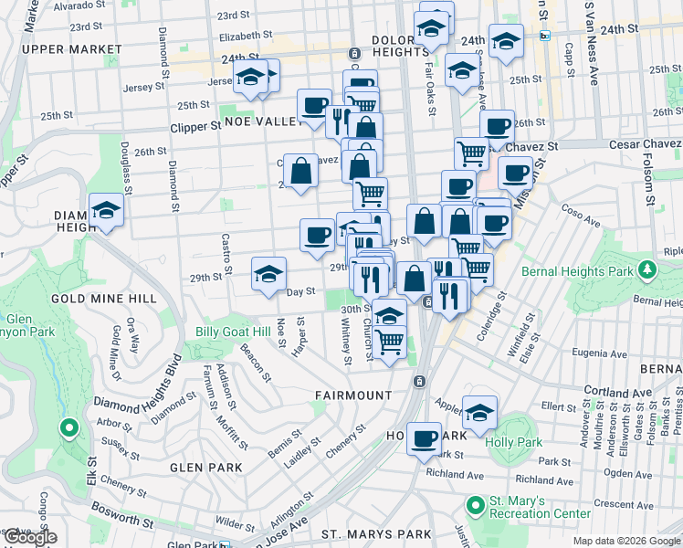 map of restaurants, bars, coffee shops, grocery stores, and more near in San Francisco
