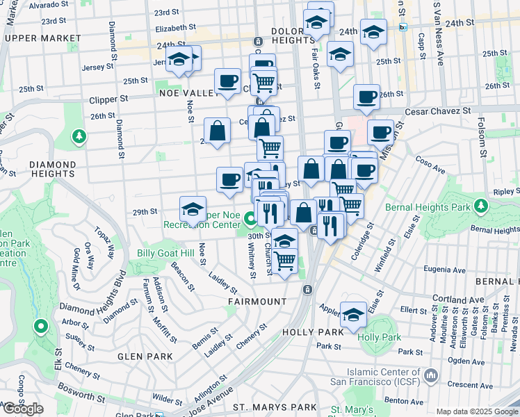 map of restaurants, bars, coffee shops, grocery stores, and more near in San Francisco