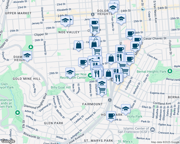 map of restaurants, bars, coffee shops, grocery stores, and more near in San Francisco