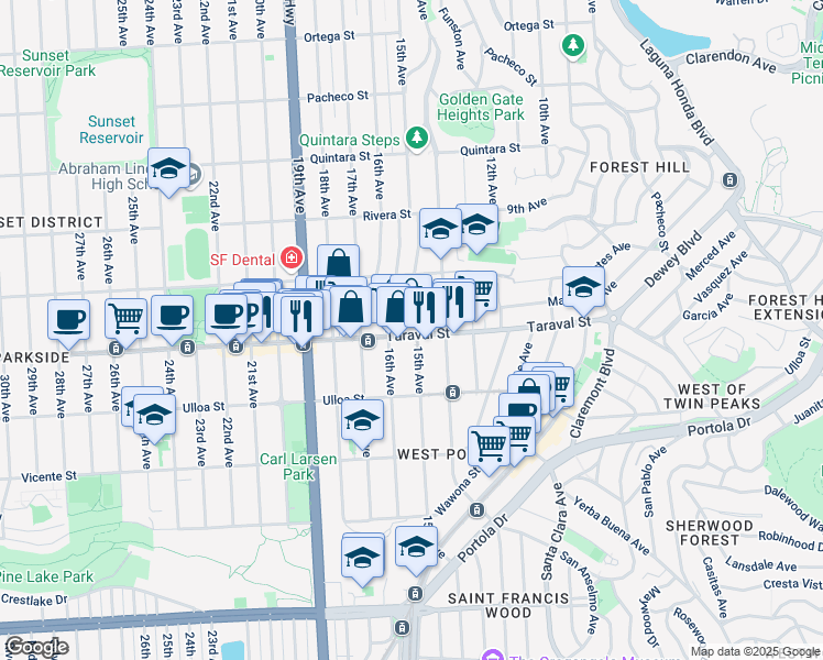 map of restaurants, bars, coffee shops, grocery stores, and more near in San Francisco