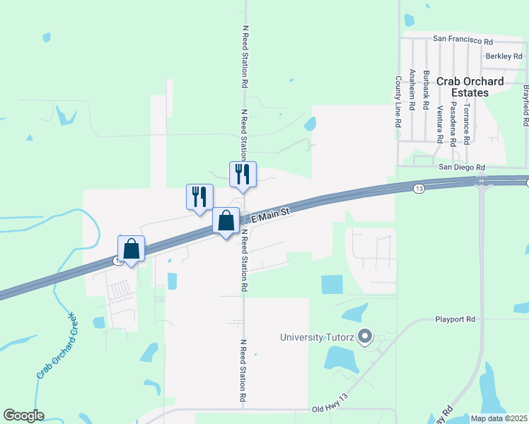 map of restaurants, bars, coffee shops, grocery stores, and more near 2414 East Main Street in Carbondale