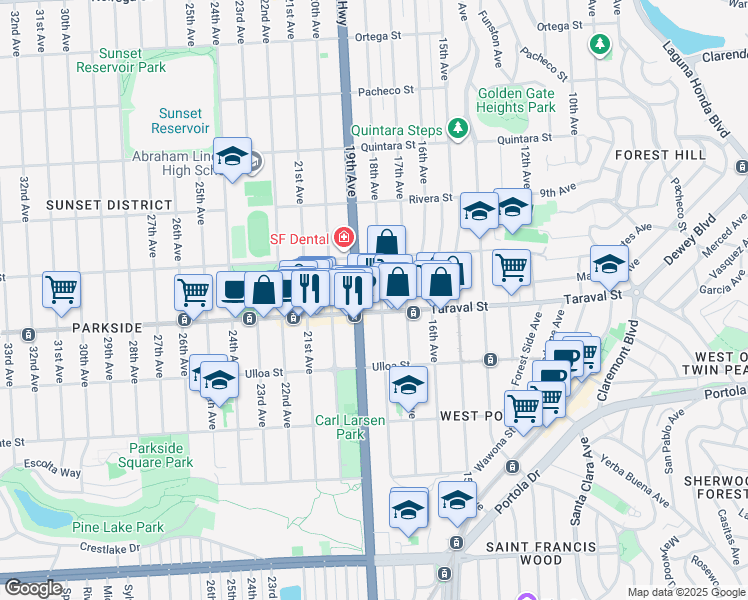 map of restaurants, bars, coffee shops, grocery stores, and more near in San Francisco