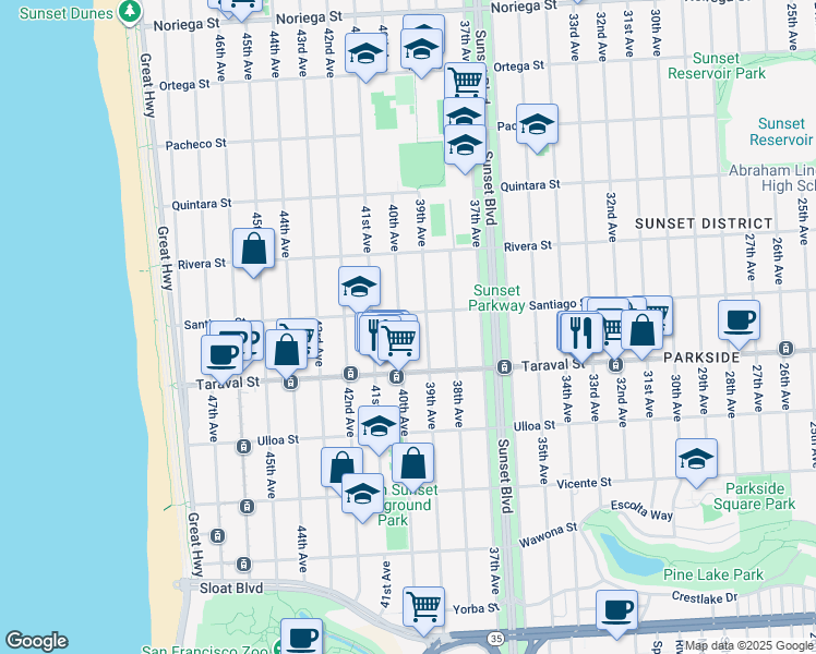 map of restaurants, bars, coffee shops, grocery stores, and more near in San Francisco