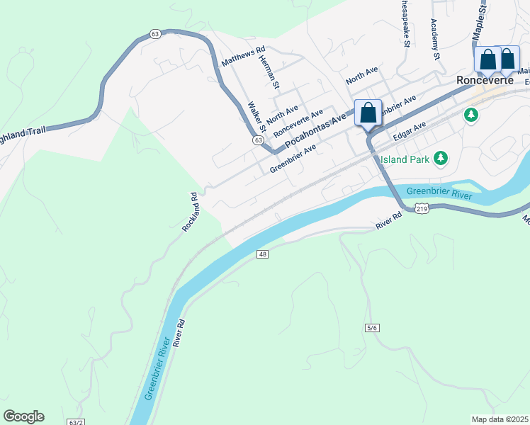 map of restaurants, bars, coffee shops, grocery stores, and more near 838 Monroe Avenue in Ronceverte