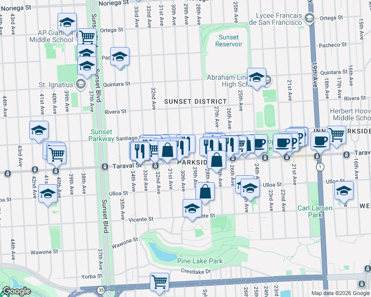 map of restaurants, bars, coffee shops, grocery stores, and more near in San Francisco