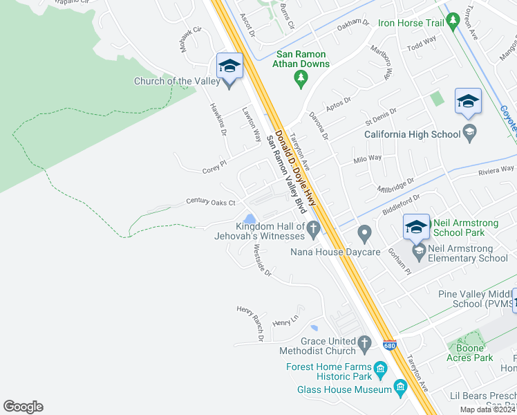 map of restaurants, bars, coffee shops, grocery stores, and more near 720 Sutter Creek Lane in San Ramon