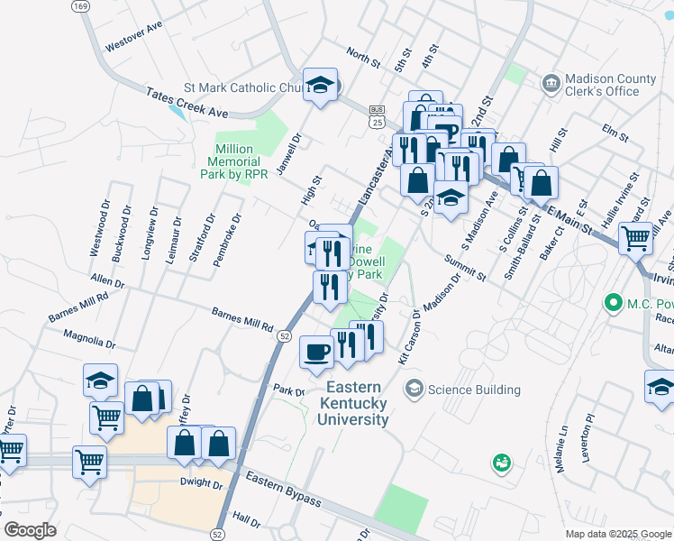 map of restaurants, bars, coffee shops, grocery stores, and more near 521 Lancaster Avenue in Richmond