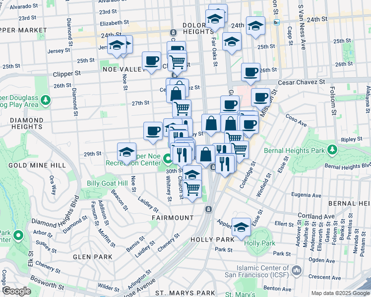 map of restaurants, bars, coffee shops, grocery stores, and more near in San Francisco