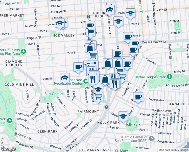 map of restaurants, bars, coffee shops, grocery stores, and more near in San Francisco