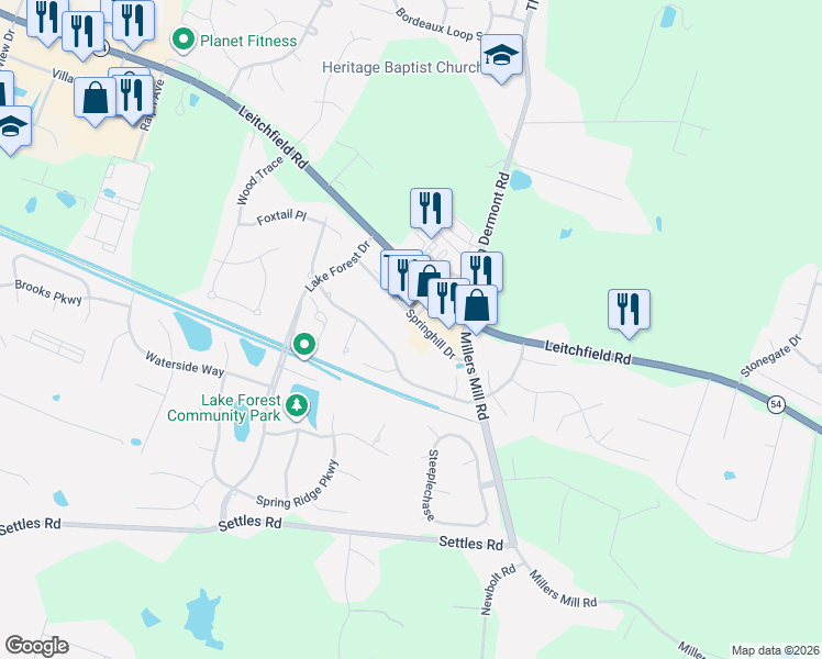 map of restaurants, bars, coffee shops, grocery stores, and more near 4323 Springhurst Lane in Owensboro