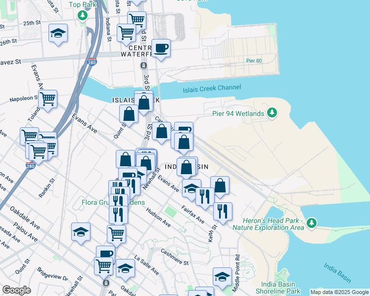 map of restaurants, bars, coffee shops, grocery stores, and more near in San Francisco