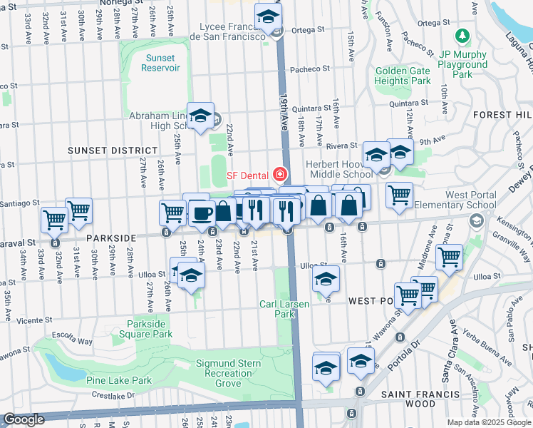 map of restaurants, bars, coffee shops, grocery stores, and more near in San Francisco