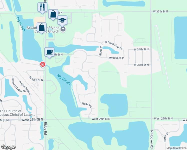 map of restaurants, bars, coffee shops, grocery stores, and more near 3230 N Northshore Blvd in Wichita