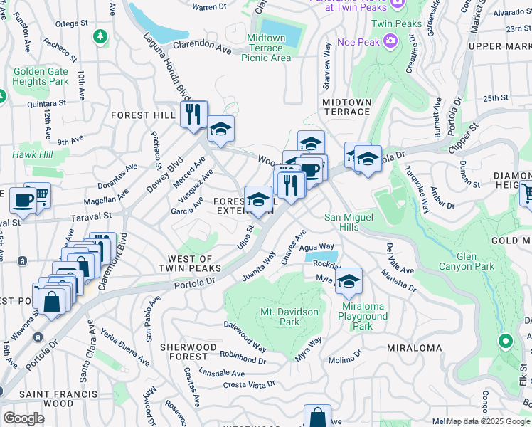 map of restaurants, bars, coffee shops, grocery stores, and more near in San Francisco