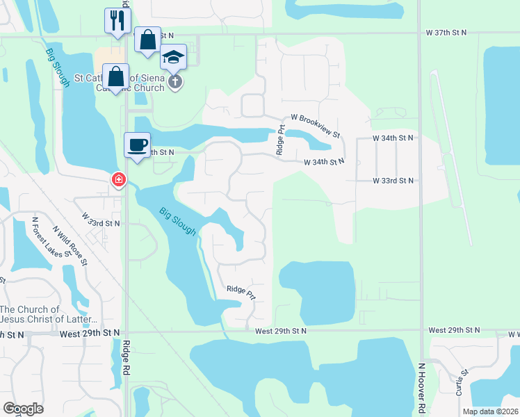 map of restaurants, bars, coffee shops, grocery stores, and more near 3230 N Northshore Blvd in Wichita