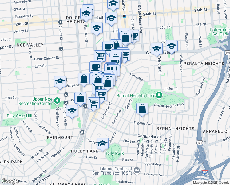 map of restaurants, bars, coffee shops, grocery stores, and more near in San Francisco