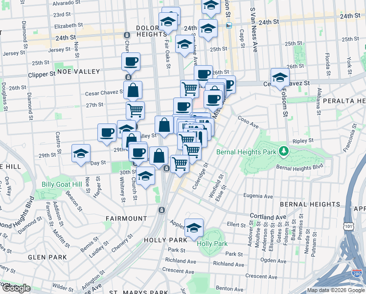map of restaurants, bars, coffee shops, grocery stores, and more near in San Francisco