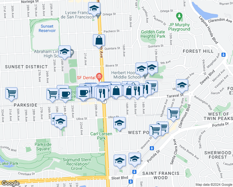 map of restaurants, bars, coffee shops, grocery stores, and more near in San Francisco