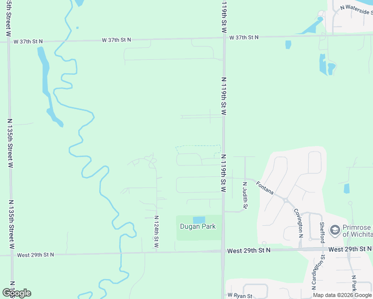 map of restaurants, bars, coffee shops, grocery stores, and more near 3333 North 119th Street West in Wichita